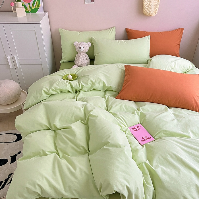 91家纺网 家纺一手货源 找家纺 寐居2023新款水洗棉四件套  ins风-湖绿色