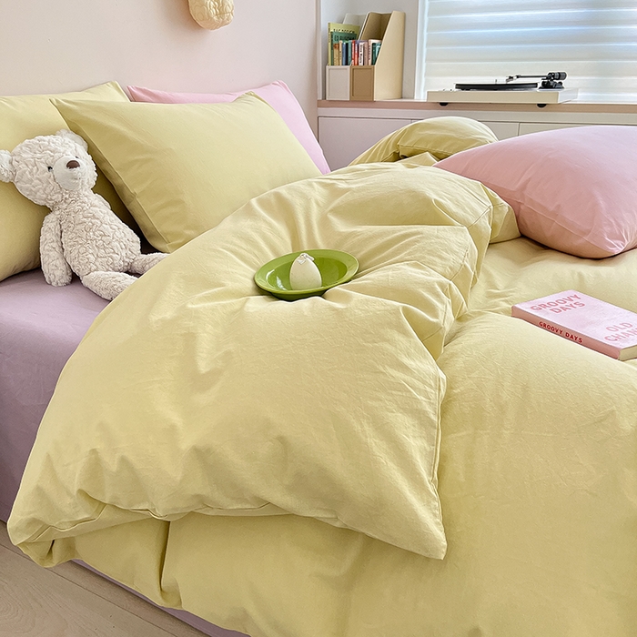 91家纺网 家纺一手货源 找家纺 寐居2023新款水洗棉四件套  ins风-柠檬黄