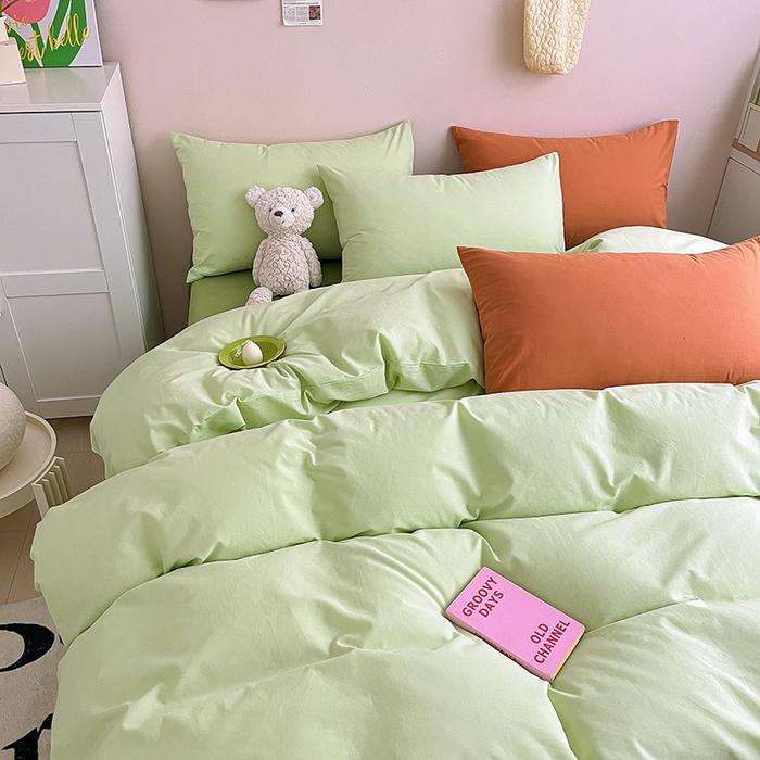 91家纺网 家纺一手货源 找家纺 寐居2023新款水洗棉四件套  ins风-湖绿色