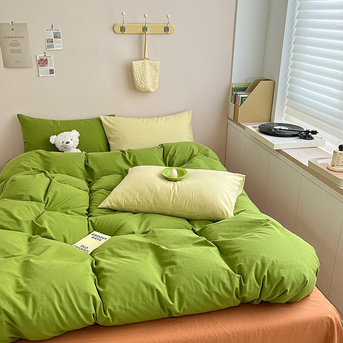 91家纺网 家纺一手货源 找家纺 寐居2023新款水洗棉四件套  ins风-草绿色