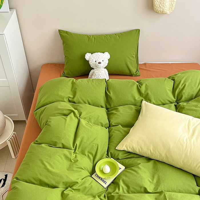 91家纺网 家纺一手货源 找家纺 寐居2023新款水洗棉四件套  ins风-草绿色