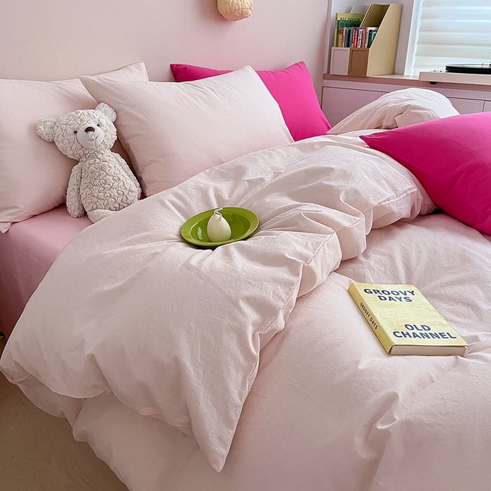 91家纺网 家纺一手货源 找家纺 寐居2023新款水洗棉四件套  ins风-裸粉色