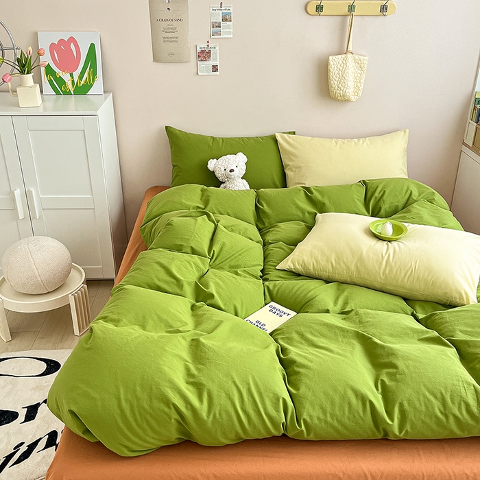 91家纺网 家纺一手货源 找家纺 寐居2023新款水洗棉四件套  ins风-草绿色