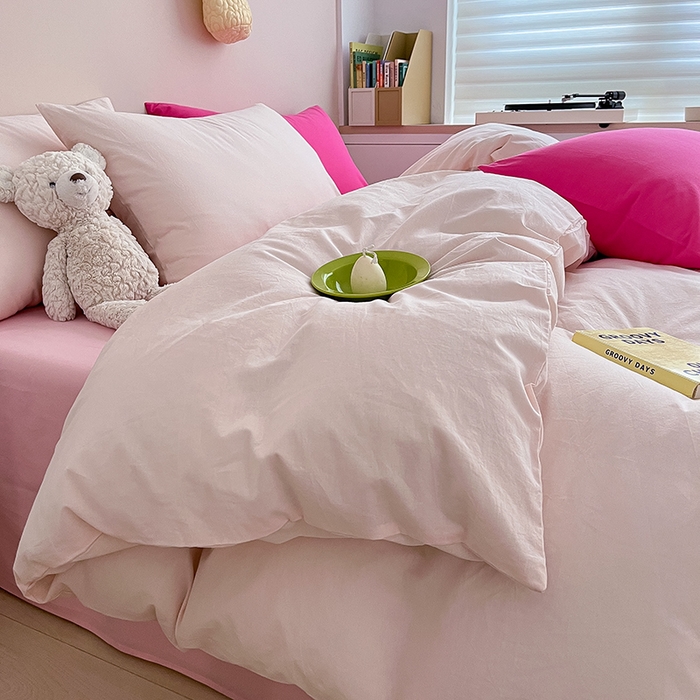 91家纺网 家纺一手货源 找家纺 寐居2023新款水洗棉四件套  ins风-裸粉色