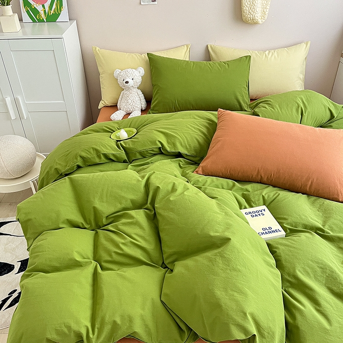 91家纺网 家纺一手货源 找家纺 寐居2023新款水洗棉四件套  ins风-草绿色