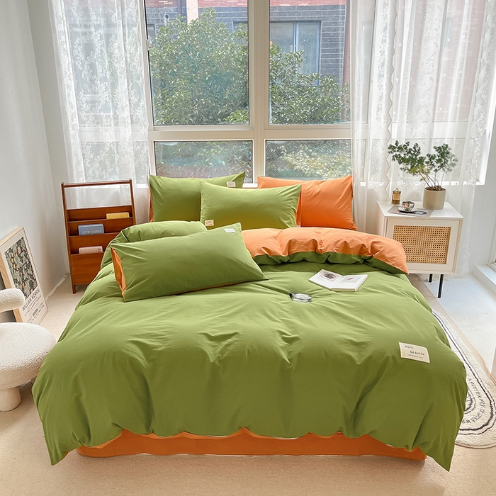 91家纺网 家纺一手货源 找家纺 寐居2023新款水洗棉四件套  军绿+焦糖