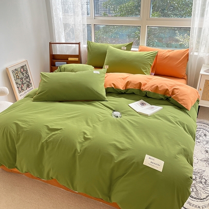 寐居2023新款水洗棉四件套  军绿+焦糖