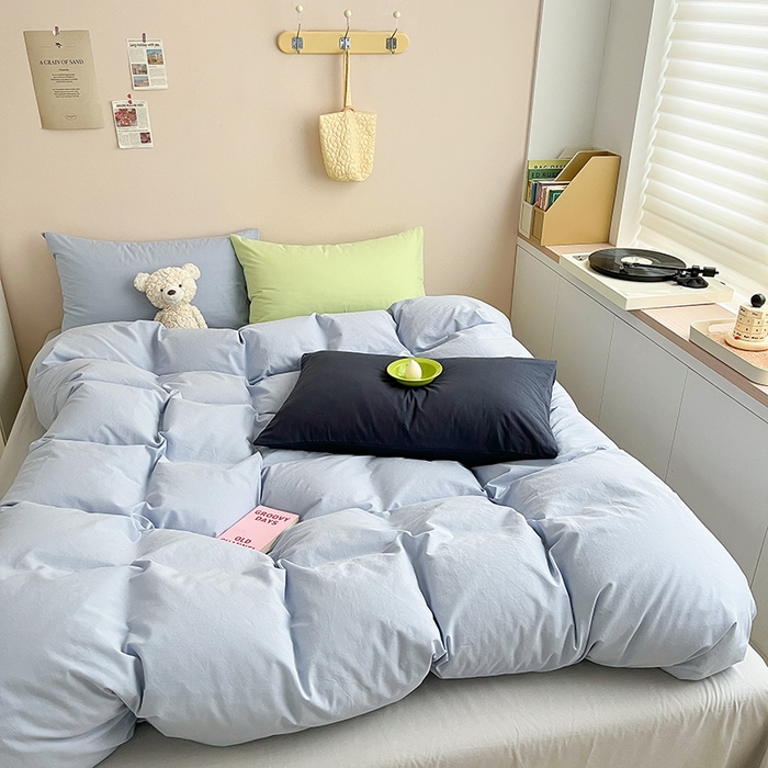 91家纺网 家纺一手货源 找家纺 寐居2023新款水洗棉四件套  ins风-迷雾蓝