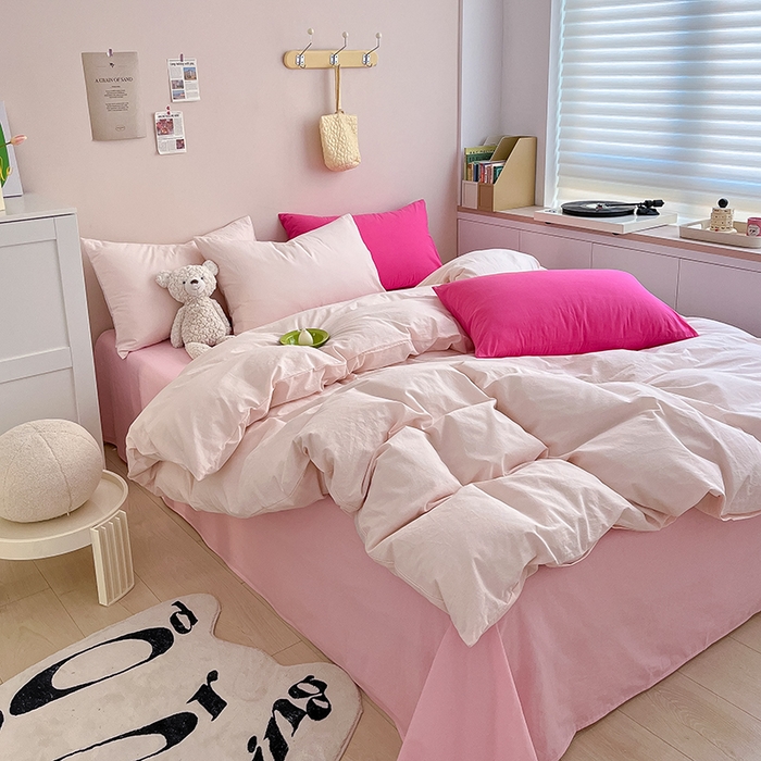 91家纺网 家纺一手货源 找家纺 寐居2023新款水洗棉四件套  ins风-裸粉色