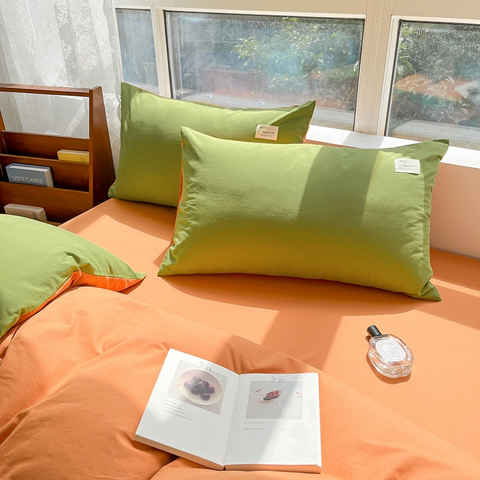 91家纺网 家纺一手货源 找家纺 寐居2023新款水洗棉四件套  军绿+焦糖