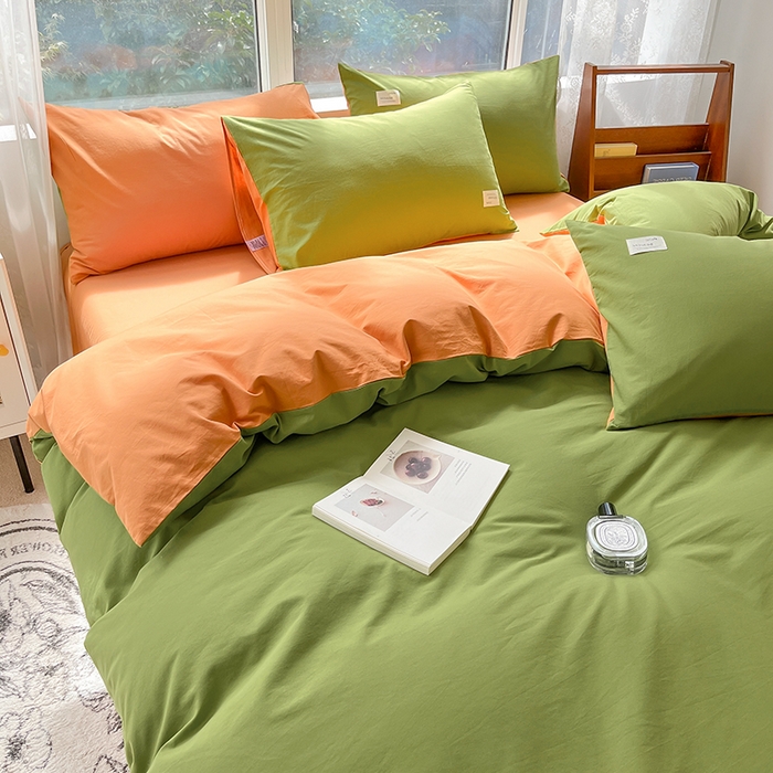 91家纺网 家纺一手货源 找家纺 寐居2023新款水洗棉四件套  军绿+焦糖