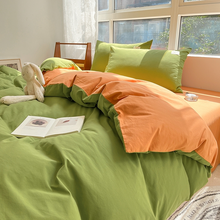 91家纺网 家纺一手货源 找家纺 寐居2023新款水洗棉四件套  军绿+焦糖