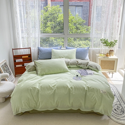 寐居2023新款水洗棉四件套  绿+牛油果绿