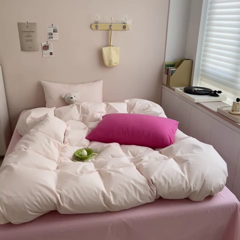 91家纺网 家纺一手货源 找家纺 寐居2023新款水洗棉四件套  ins风-裸粉色