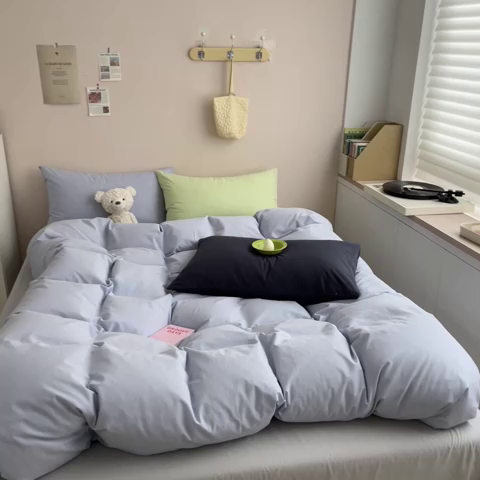 91家纺网 家纺一手货源 找家纺 寐居2023新款水洗棉四件套  ins风-迷雾蓝