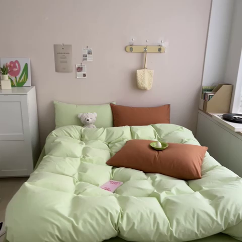 91家纺网 家纺一手货源 找家纺 寐居2023新款水洗棉四件套  ins风-湖绿色