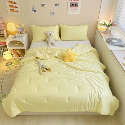 寐居2023新款撞色针织棉夏被  奶油黄