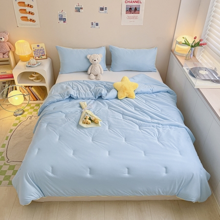 寐居2023新款撞色针织棉夏被  极光蓝