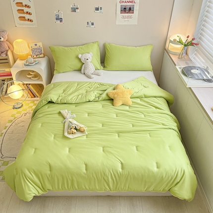 寐居2023新款撞色针织棉夏被  芥末绿