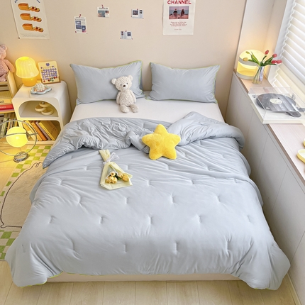 91家纺网 家纺一手货源 找家纺 寐居2023新款撞色针织棉夏被 优雅蓝灰