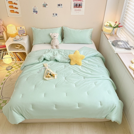 91家纺网 家纺一手货源 找家纺 寐居2023新款撞色针织棉夏被 海盐绿