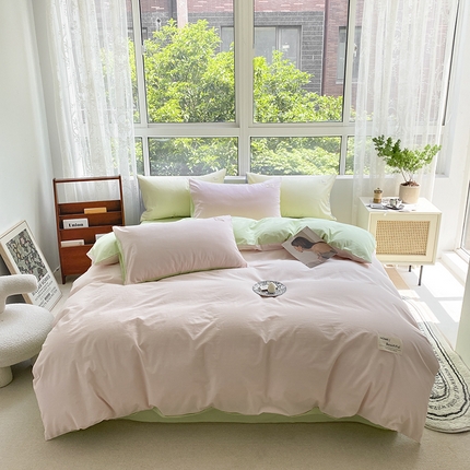寐居2023新款水洗棉单被套 奶油玉+橄榄绿