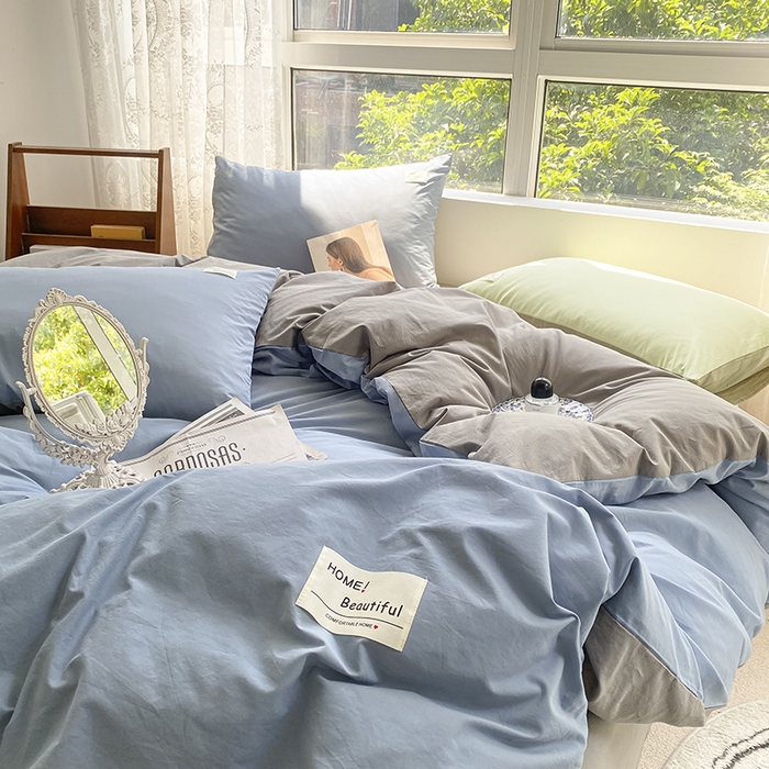 91家纺网 家纺一手货源 找家纺 寐居2023新款水洗棉单被套  深蓝+浅灰