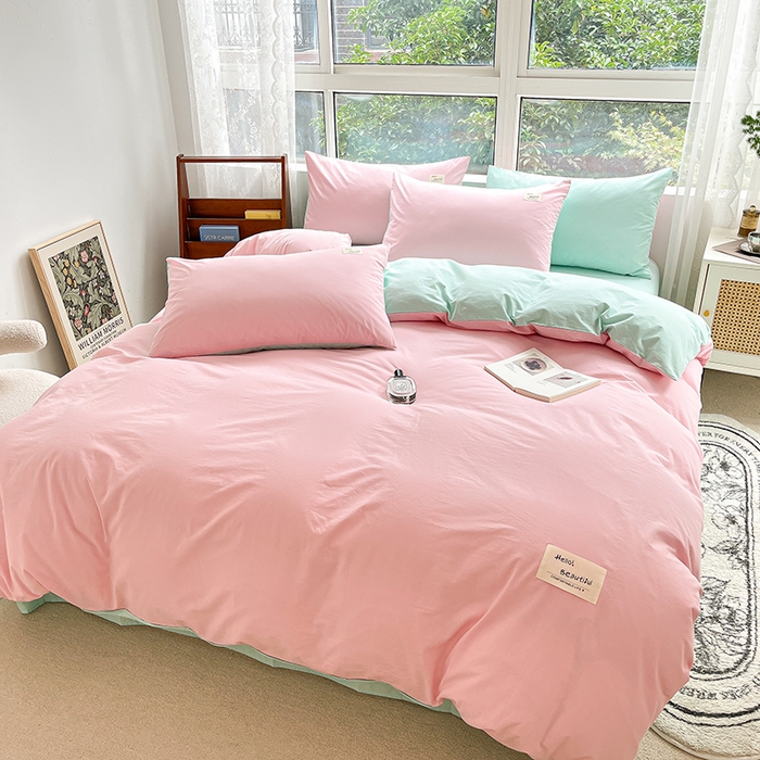 91家纺网 家纺一手货源 找家纺 寐居2023新款水洗棉单被套  深粉+湖蓝