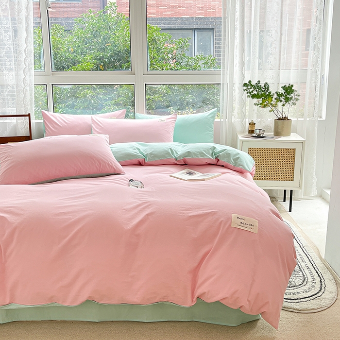 91家纺网 家纺一手货源 找家纺 寐居2023新款水洗棉单被套  深粉+湖蓝
