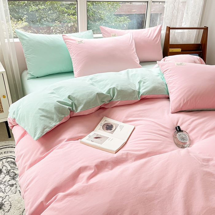 91家纺网 家纺一手货源 找家纺 寐居2023新款水洗棉单被套  深粉+湖蓝