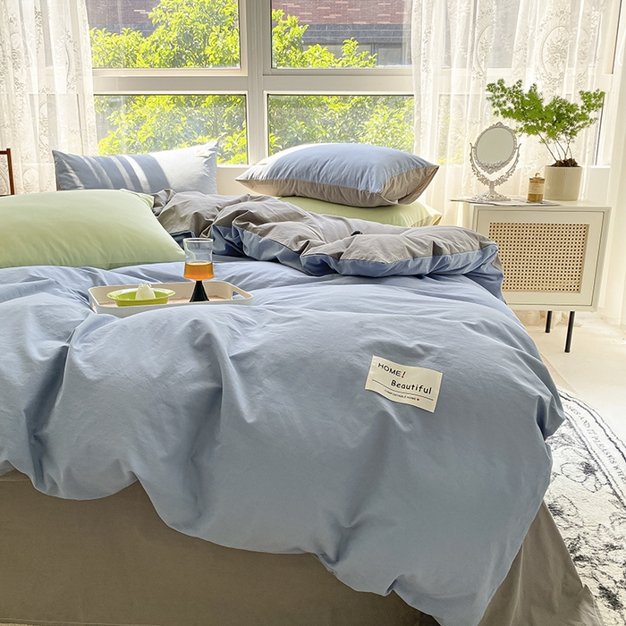 91家纺网 家纺一手货源 找家纺 寐居2023新款水洗棉单被套  深蓝+浅灰