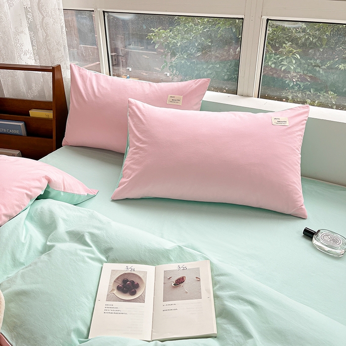 91家纺网 家纺一手货源 找家纺 寐居2023新款水洗棉单被套  深粉+湖蓝