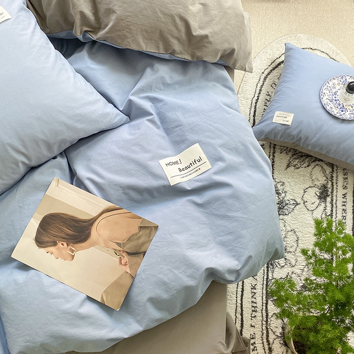 91家纺网 家纺一手货源 找家纺 寐居2023新款水洗棉单被套  深蓝+浅灰