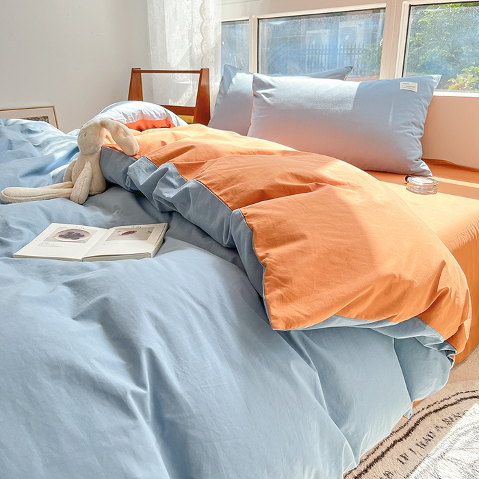 91家纺网 家纺一手货源 找家纺 寐居2023新款水洗棉单被套  深蓝+焦糖