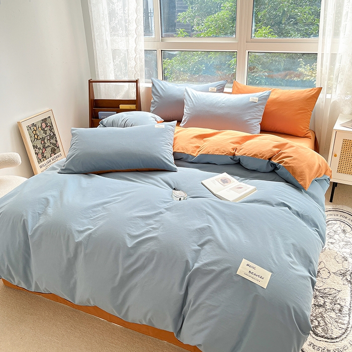 91家纺网 家纺一手货源 找家纺 寐居2023新款水洗棉单被套  深蓝+焦糖