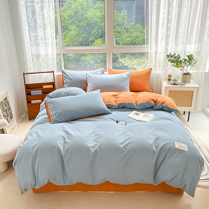 91家纺网 家纺一手货源 找家纺 寐居2023新款水洗棉单被套  深蓝+焦糖