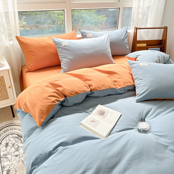 91家纺网 家纺一手货源 找家纺 寐居2023新款水洗棉单被套  深蓝+焦糖