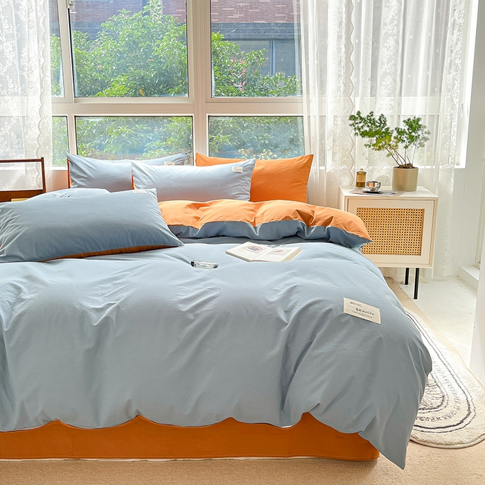 91家纺网 家纺一手货源 找家纺 寐居2023新款水洗棉单被套  深蓝+焦糖