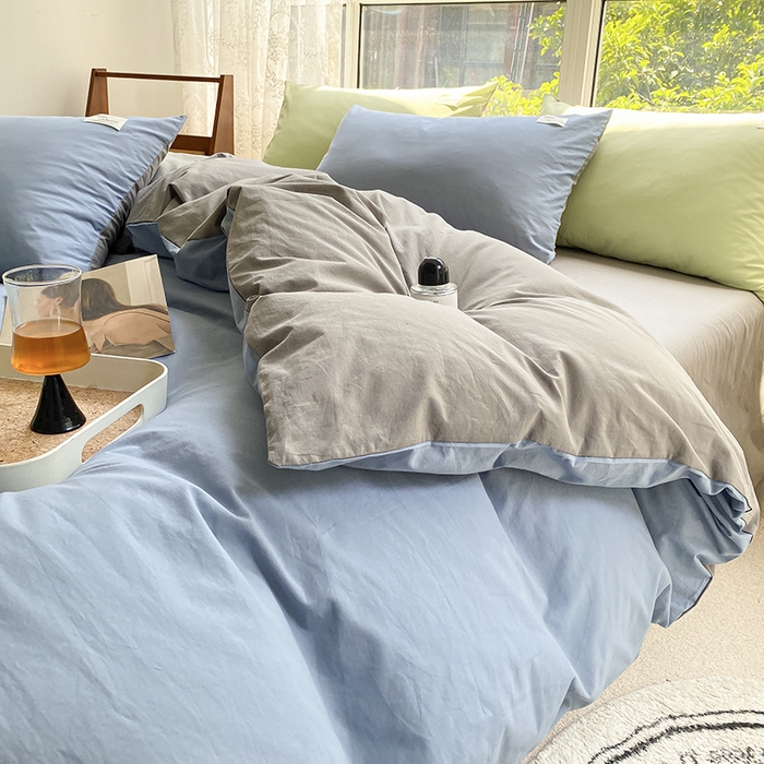 91家纺网 家纺一手货源 找家纺 寐居2023新款水洗棉单被套  深蓝+浅灰