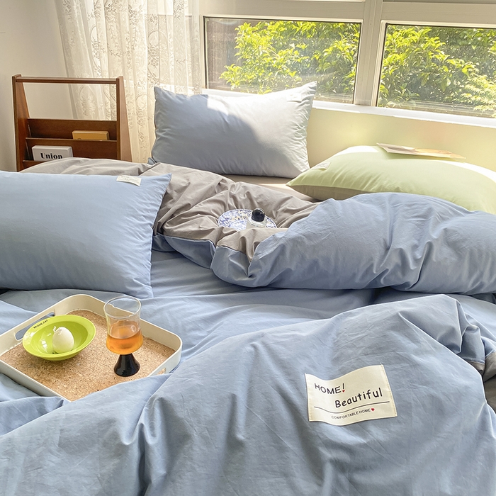 91家纺网 家纺一手货源 找家纺 寐居2023新款水洗棉单被套  深蓝+浅灰