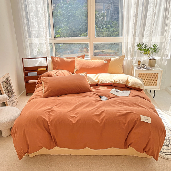 91家纺网 家纺一手货源 找家纺 寐居2023新款水洗棉单被套  焦糖+卡其