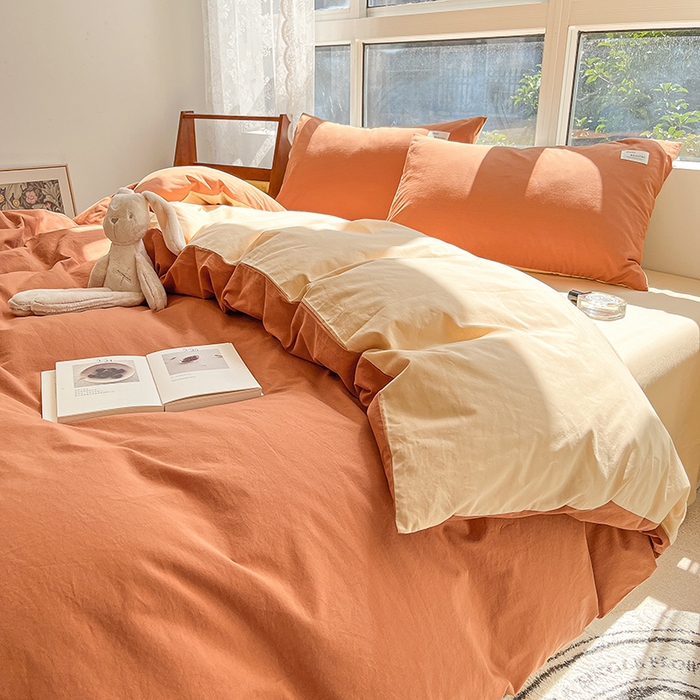 91家纺网 家纺一手货源 找家纺 寐居2023新款水洗棉单被套  焦糖+卡其