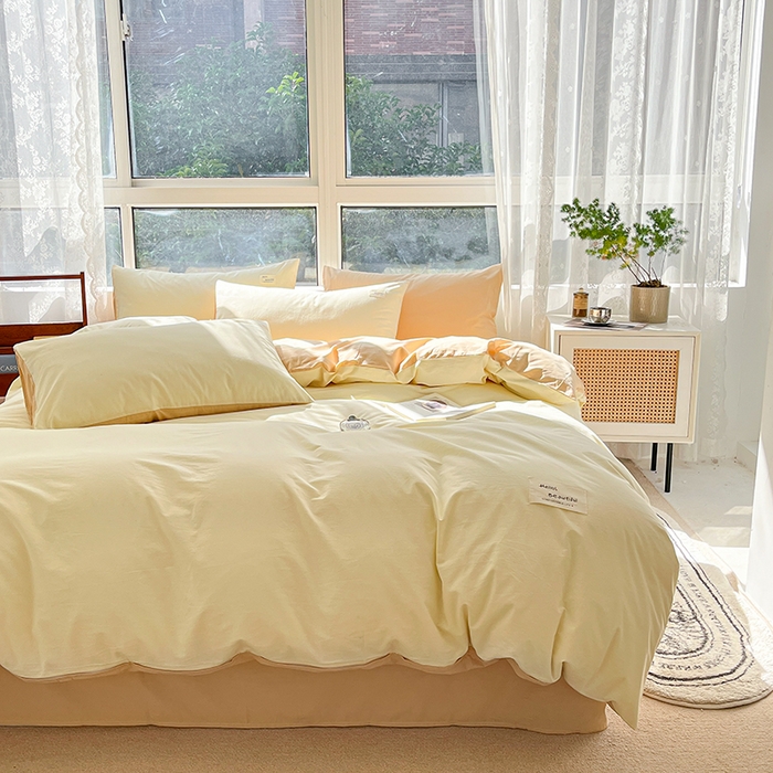 91家纺网 家纺一手货源 找家纺 寐居2023新款水洗棉单被套  米黄+卡其