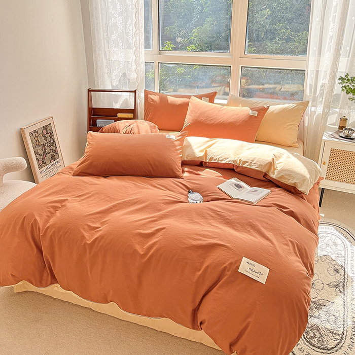 91家纺网 家纺一手货源 找家纺 寐居2023新款水洗棉单被套  焦糖+卡其