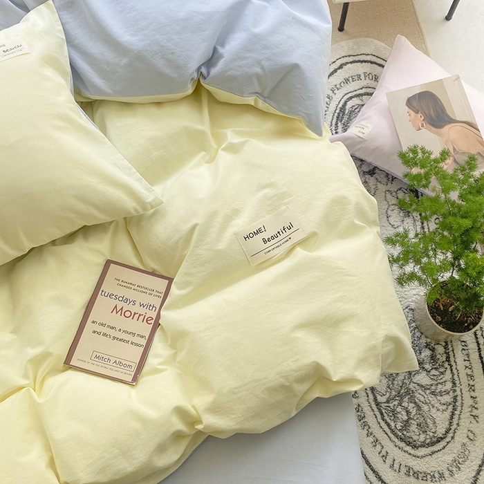 91家纺网 家纺一手货源 找家纺 寐居2023新款水洗棉单被套  米黄+浅蓝