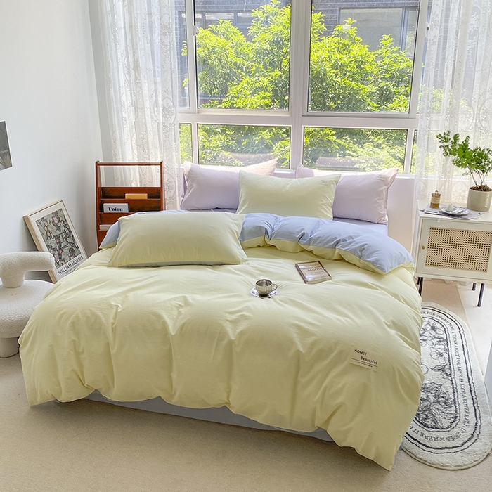 91家纺网 家纺一手货源 找家纺 寐居2023新款水洗棉单被套  米黄+浅蓝