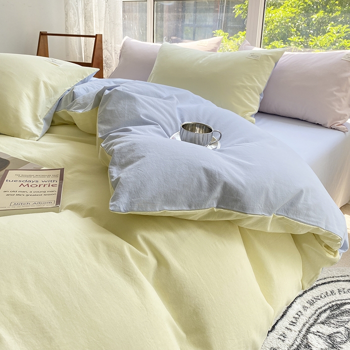 91家纺网 家纺一手货源 找家纺 寐居2023新款水洗棉单被套  米黄+浅蓝
