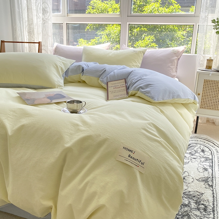 91家纺网 家纺一手货源 找家纺 寐居2023新款水洗棉单被套  米黄+浅蓝