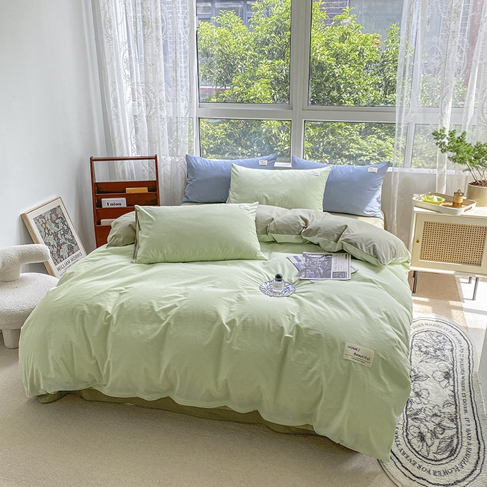 91家纺网 家纺一手货源 找家纺 寐居2023新款水洗棉单被套  绿+牛油果绿