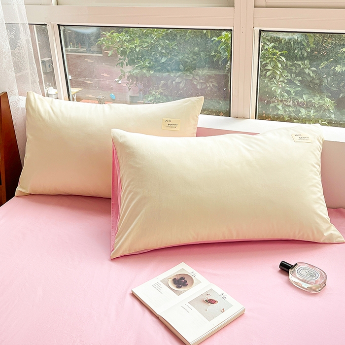 91家纺网 家纺一手货源 找家纺 寐居2023新款水洗棉单被套  米黄+深粉